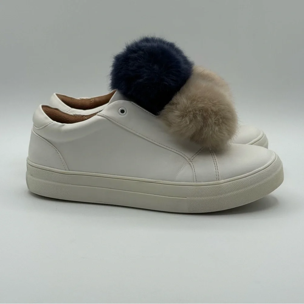 Mossimo Supply Co. Abbie Leather Slip On White Sneakers With Faux Fur Pompom - Picture 4 of 14